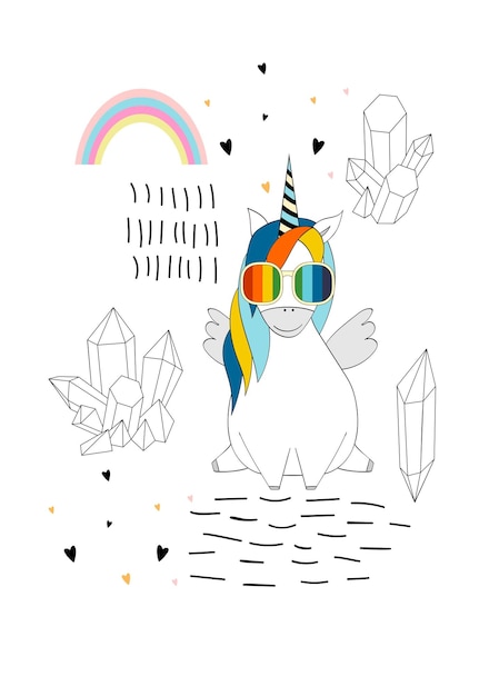 Magic cute unicorn vector greeting card you are unique