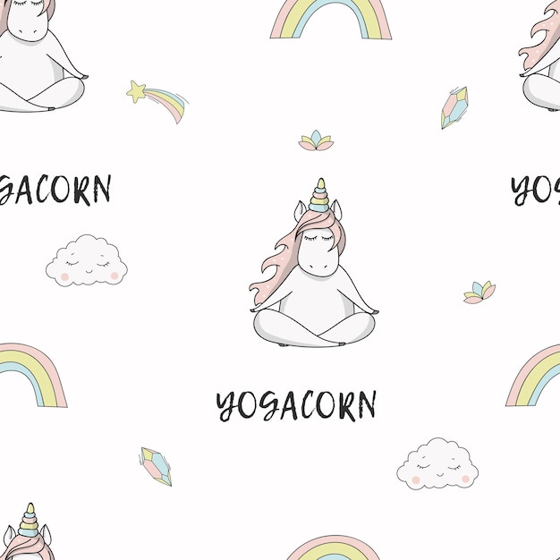 Magic cute unicorn yoga Seamless Vector Pattern Vector background