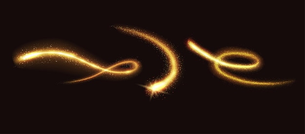 Magic golden trails realistic vector illustration set