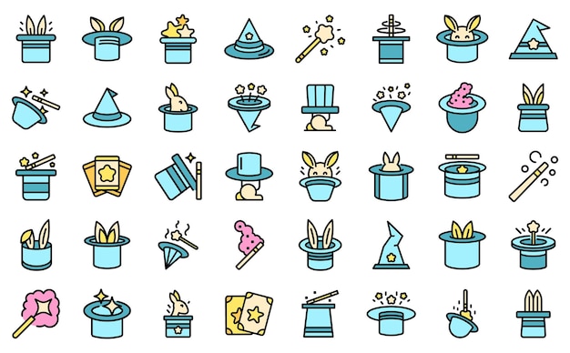 Magic hat icons set vector flat