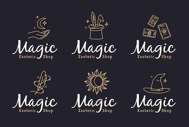 Magic logos set in doodle style for an esoteric shop