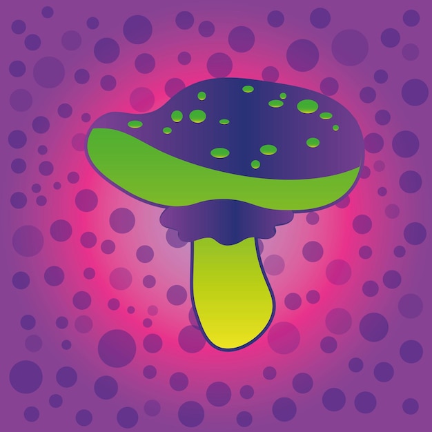 Magic mushroom Psychedelic hallucination Vibrant vector illustration 60s hippie colorful art EPS