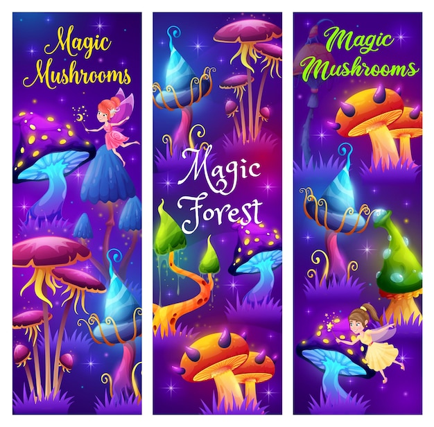 Magic mushrooms in fairytale forest