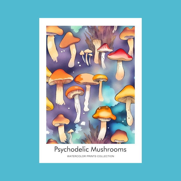 Magic Mushrooms Watercolor Painting Wall Art