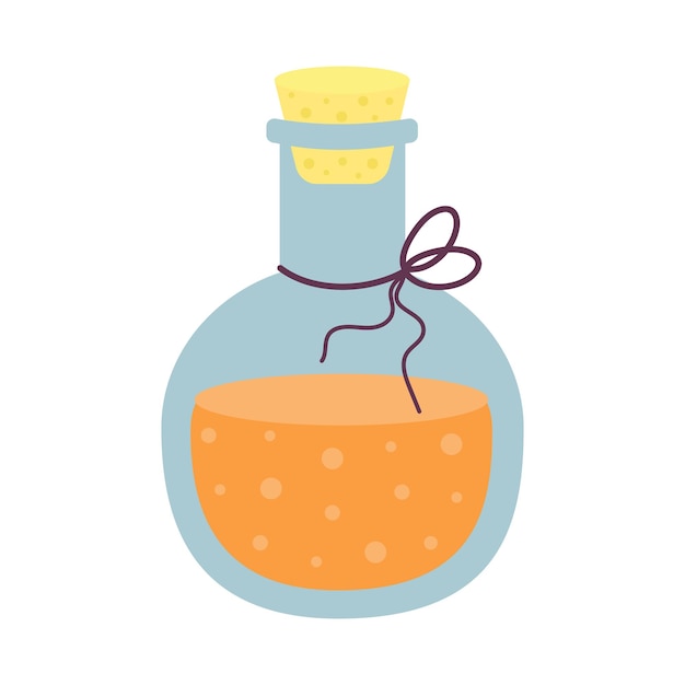 Vector magic potion in a bottle with cork esoteric mystic symbol cartoon flat vector illustration