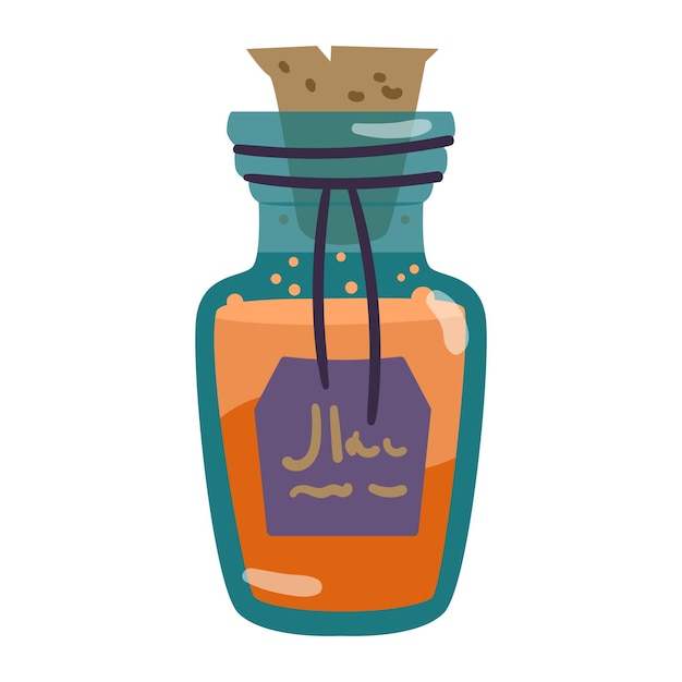 Magic potion in glass bottle vector illustration