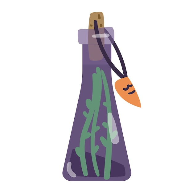 Magic potion in glass bottle vector illustration