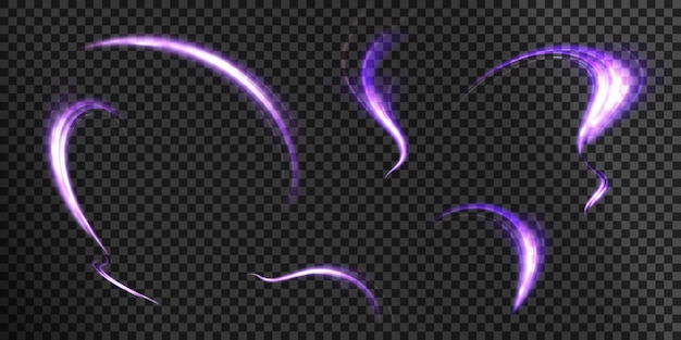 Magic purple wind png festive isolated on transparent background. Golden comet png with sparkling