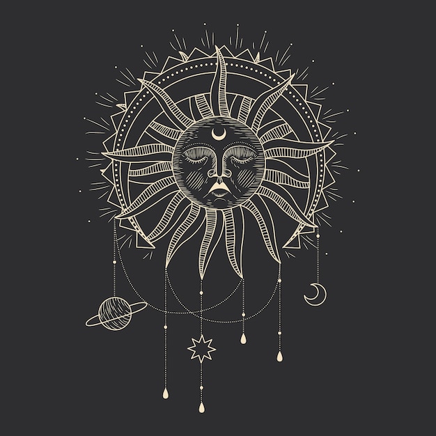 Vector magic sacred illustration in vintage retro engraving style