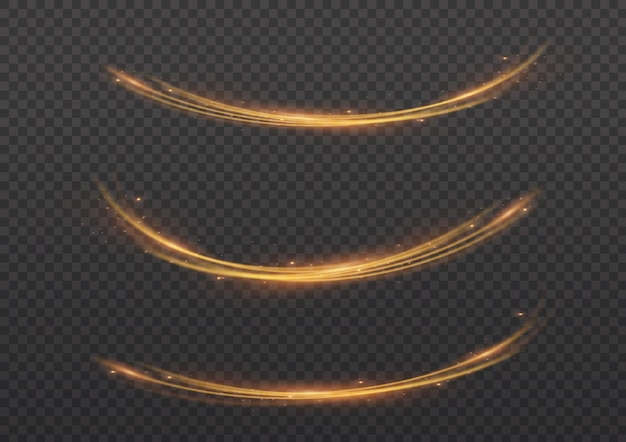 Magic stardust gold wave Sparkle light blur trail Swirl trail effect Glowing wavy line speed Vector