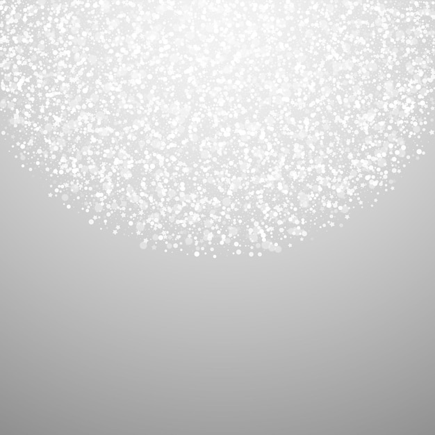 Vector magic stars christmas background. subtle flying snow flakes and stars on light grey background. amazing winter silver snowflake overlay template. classy vector illustration.