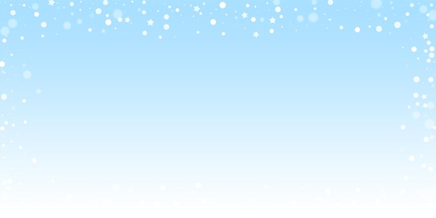 Magic stars random Christmas background. Subtle flying snow flakes and stars on winter sky background. Awesome winter silver snowflake overlay template. Optimal vector illustration.