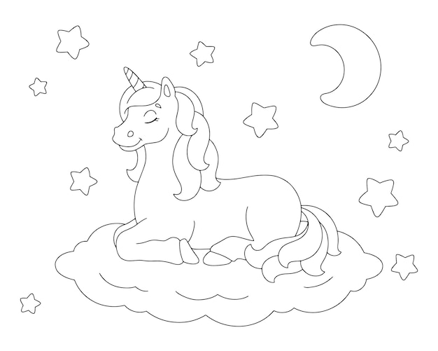 Magic unicorn Fairy horse Coloring book page for kids