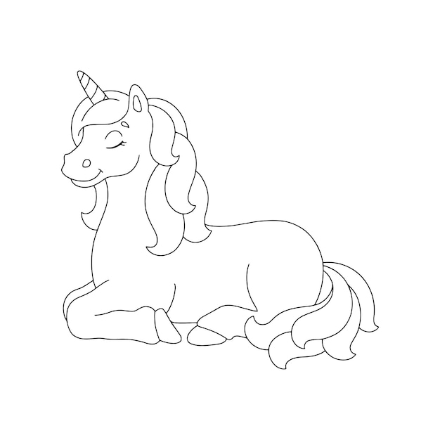 Magic unicorn Fairy horse Coloring page for kids Digital stamp Cartoon style character