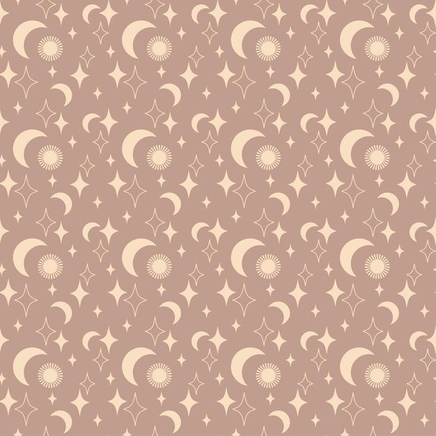 Magic vintage seamless pattern  boho with sun moon star isolated on beige background