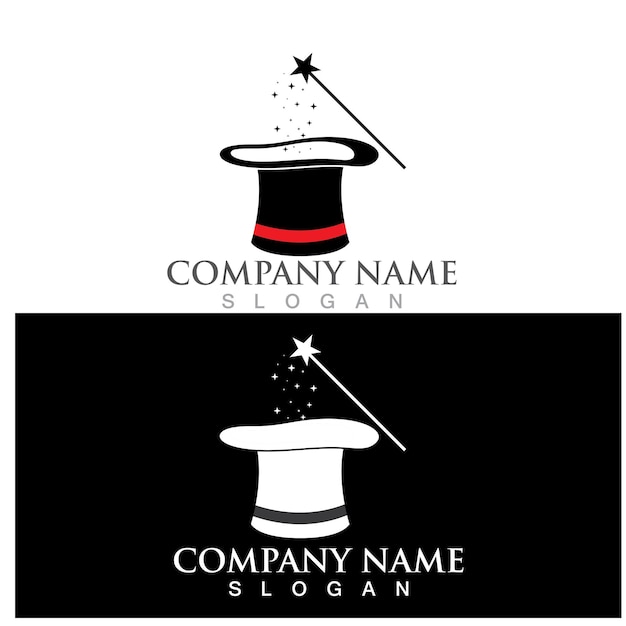 Magic wand stick and hat logo and vector template