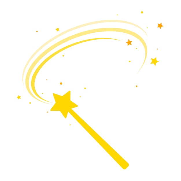 Magic wand vector with stars Transparent miracle stick magician's wand with glowing yellow light tail