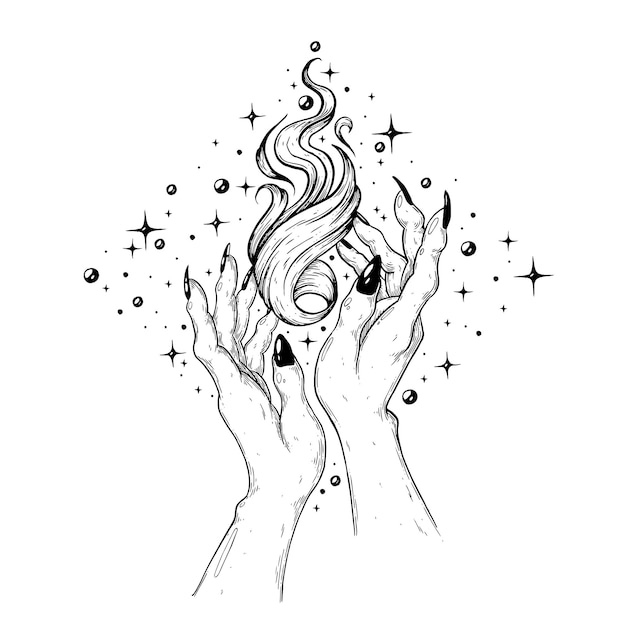 Magic with fire with hands handmade vector art illustration