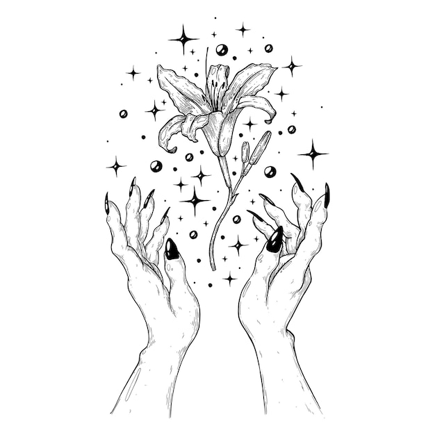 Magic with a flower Handmade vector art illustration Made with pen and ink