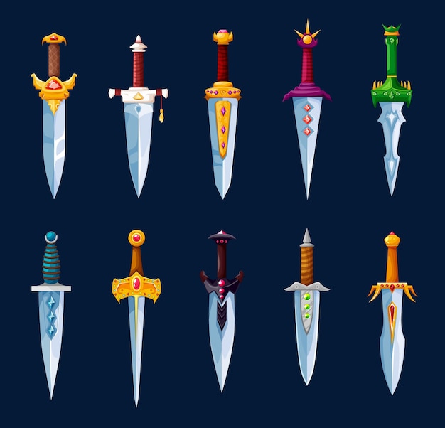 Magical cartoon steel dagger and stiletto blades