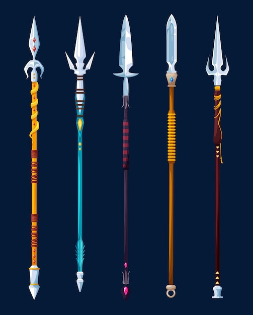 Magical cartoon steel spears and lance weapon