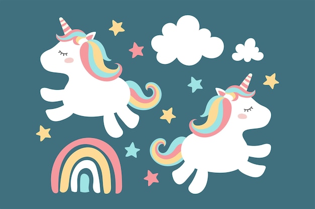 Magical cute unicorn vector illustration