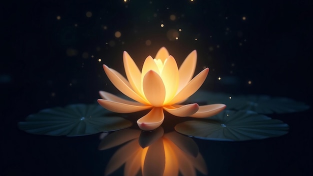 Magical glowing golden lotus in darkness