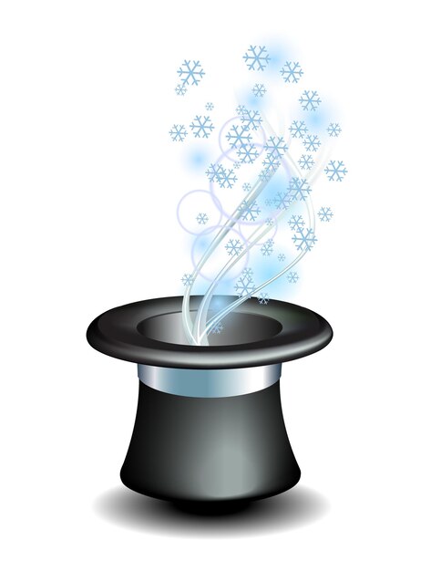 Magical hat with the glow and flying snowflakes. Abstract background of a wonderful winter. Vector illustration