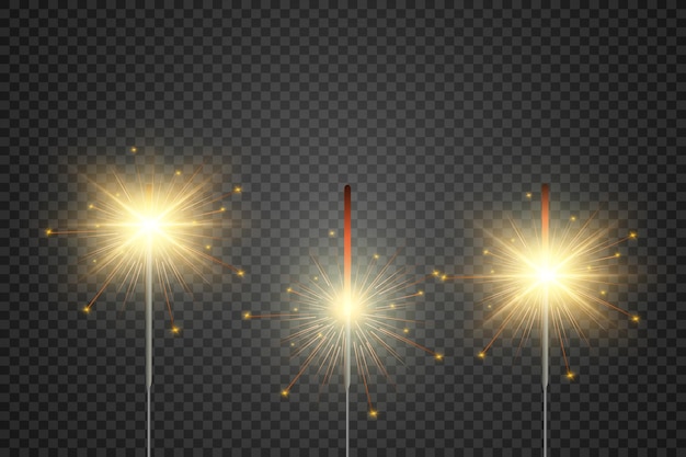 Magical light. Sparkler. Candle sparkling on the background. Realistic vector light effect. Winter,