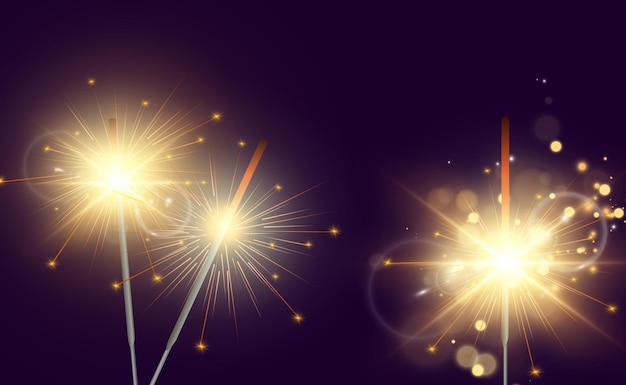 Magical light. Sparkler. Candle sparkling on the background. Realistic vector light effect. Winter,