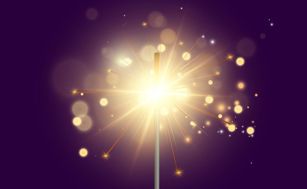 Magical light. Sparkler. Candle sparkling on the background. Realistic vector light effect. Winter,