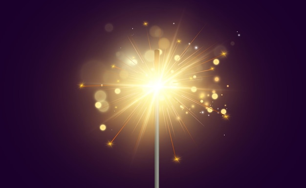 Magical light. Sparkler. Candle sparkling on the background. Realistic vector light effect. Winter,