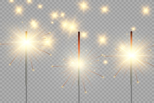 Magical light. Sparkler. Candle sparkling on the background. Realistic vector light effect.