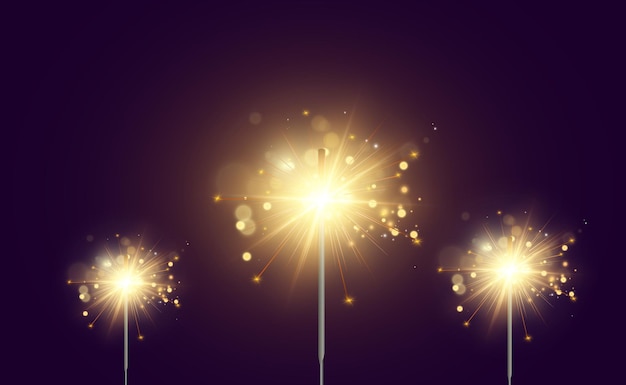 Magical light. Sparkler. Candle sparkling on the background. Realistic vector light effect.