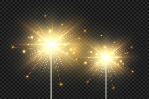 Magical light. Sparkler. Candle sparkling on the background. Realistic vector light effect.