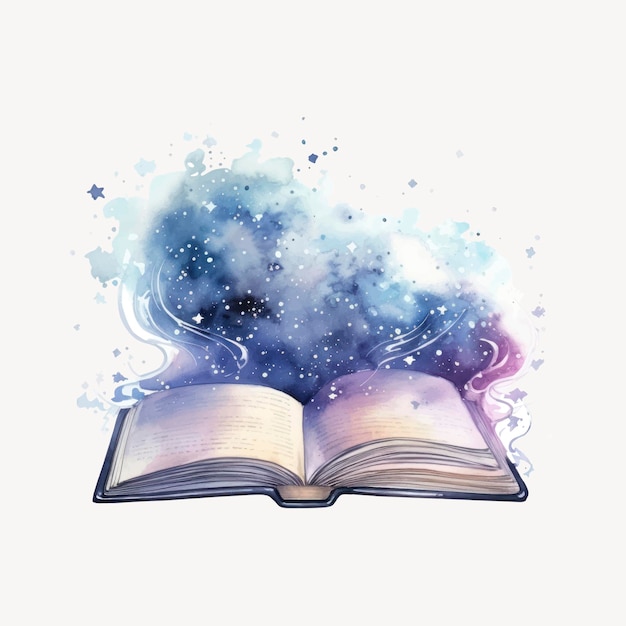 Vector magical open book with stars