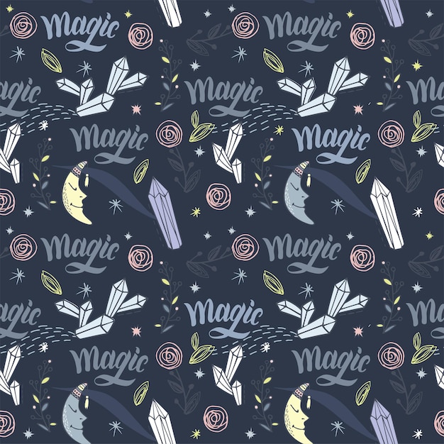 magical seamless pattern with constellations moon magic stars Mystical esoteric background fabric