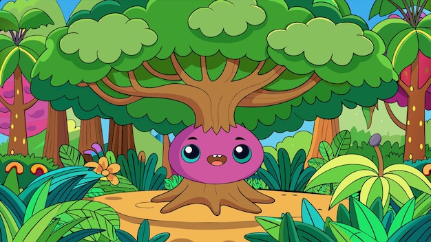 a magical tree in the middle of jungle vector illustration kawaii