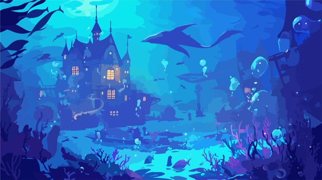 Vector magical underwater kingdom vector illustration