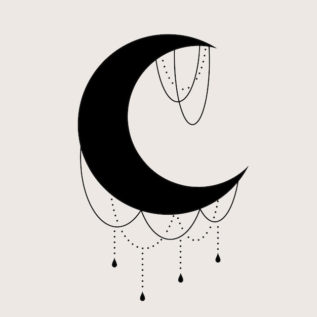 Magical vector illustration of half moon with abstract details