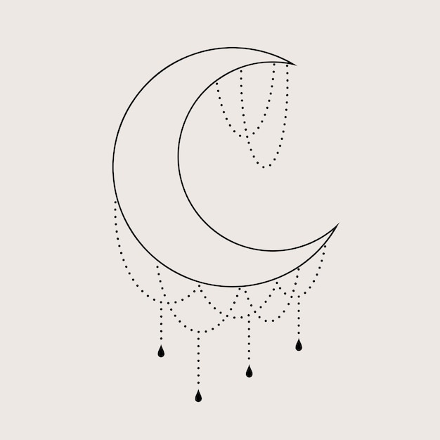 Magical vector illustration of half moon with abstract details