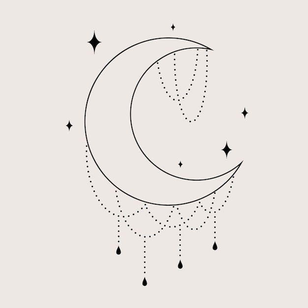 Magical vector illustration of half moon with abstract details