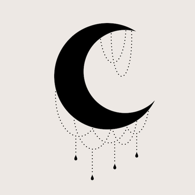 Magical vector illustration of half moon with abstract details