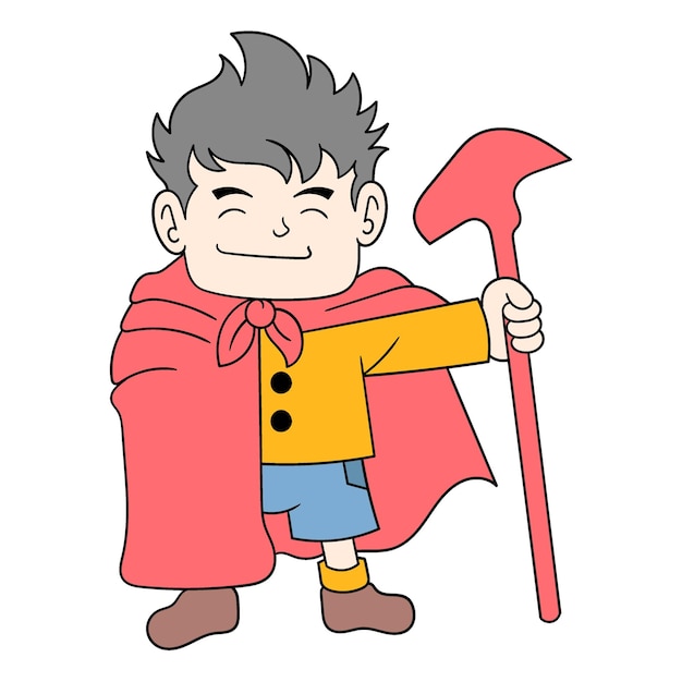 Magician boy carrying a stick doodle icon image kawaii