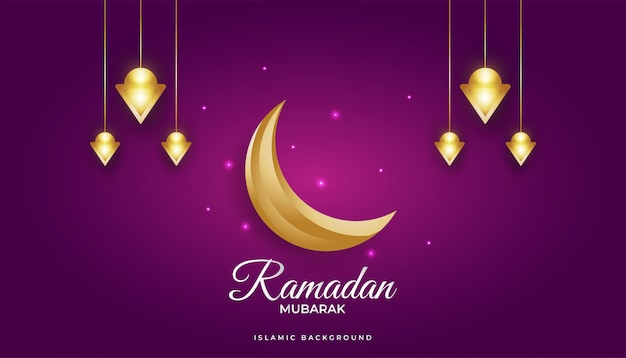 Magnificent Ramadan Background with Golden Crescent and Luxury Lanterns