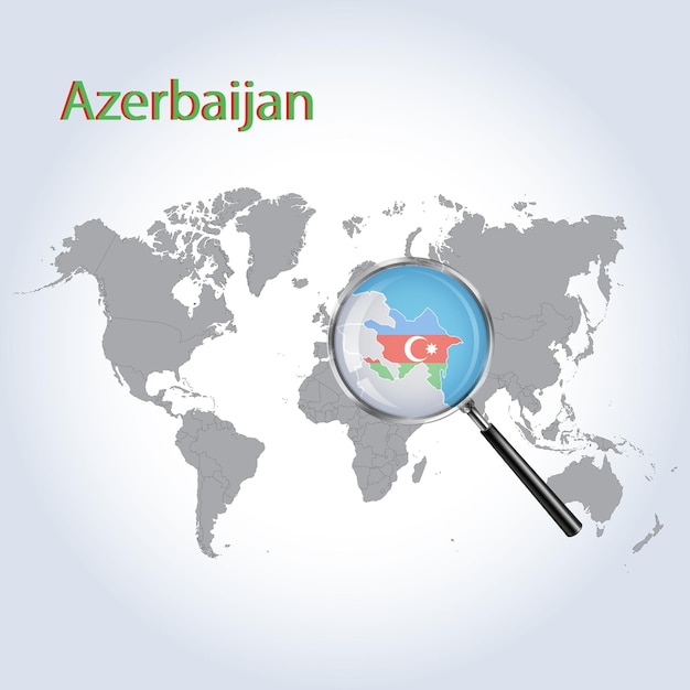 Magnified map Azerbaijan with the flag of Azerbaijan enlargement of maps Vector Art