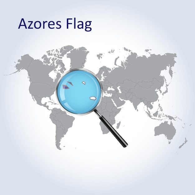 Magnified map Azores with the flag of Azores enlargement of maps Vector Art