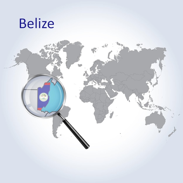 Magnified map Belize with the flag of Belize enlargement of maps Vector Art