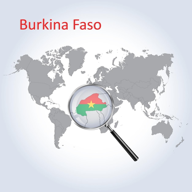 Magnified map Burkina Faso with the flag of Burkina Faso enlargement of maps Vector Art