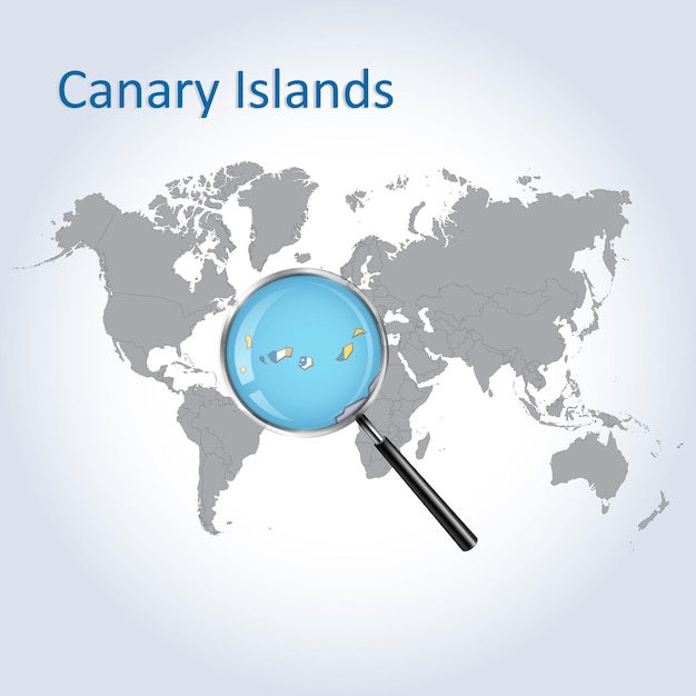 Magnified map Canary Islands with the flag of Canary Islands enlargement of maps Vector Art